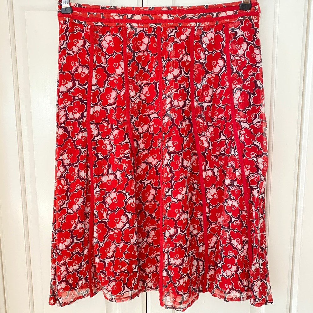 Esprit silk floral skirt Red Black White full lined size XS
